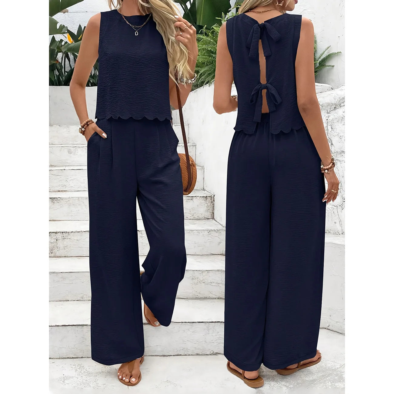 2025 Women’s Summer 2-Piece Set – Sleeveless Tank Top & Casual Long Pants | Lightweight & Stylish Outfit